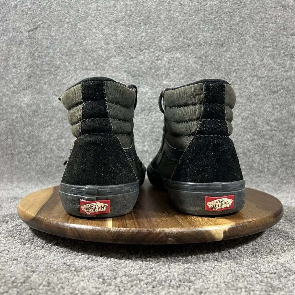 Vans Sk8-Hi Pro Mens Sz 10.5 Triple Black Canvas Skate Athletic Shoes Used